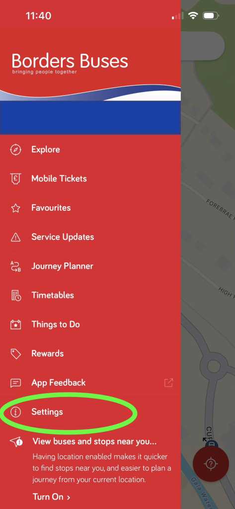 Screenshot of app highlighting the settings page 