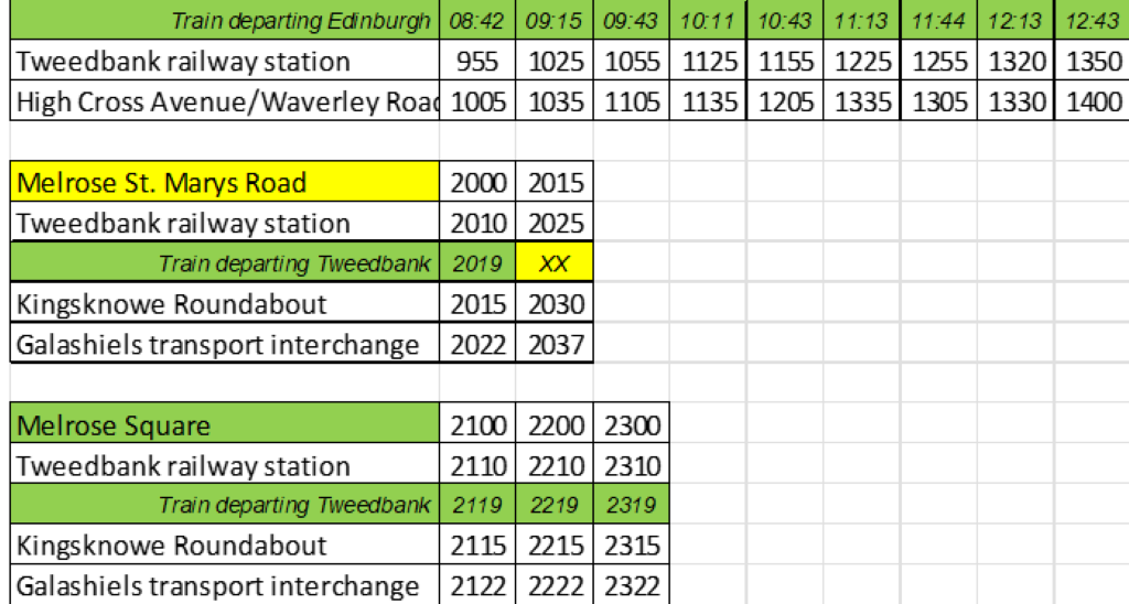 shuttle timetable